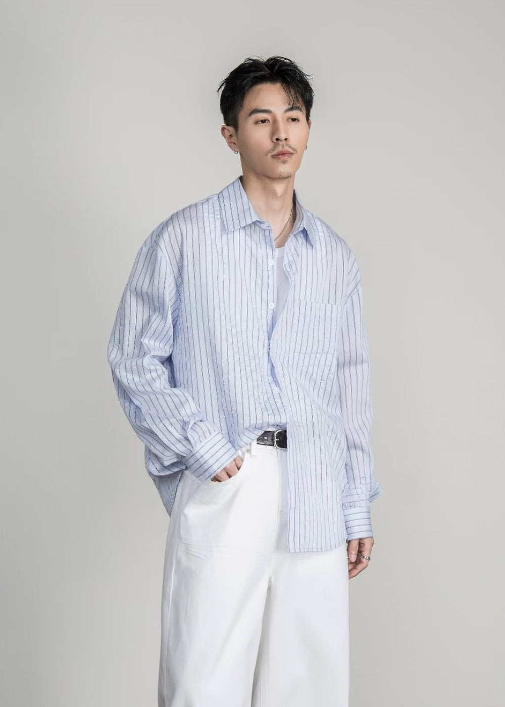 Lyocell Pin Stripe Relax Shirt  #FS048