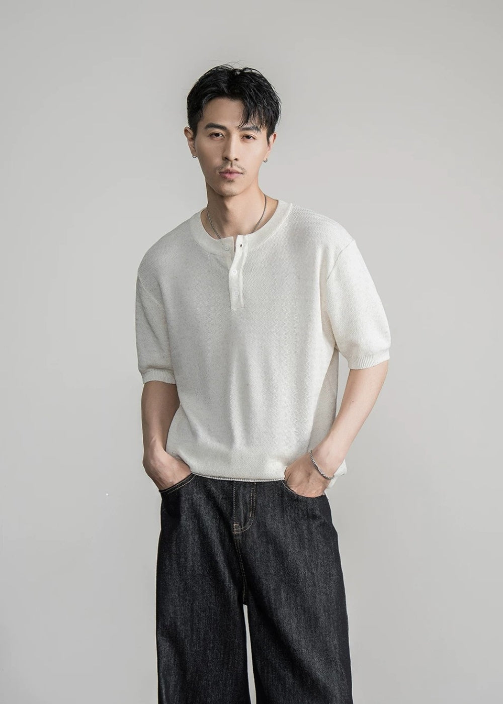 Henley Neck Textured Knit  #FS083