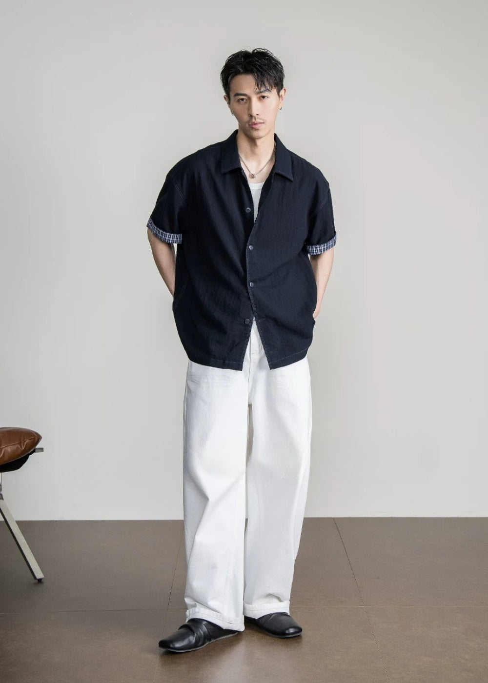 Drape Check Cuff Shirt  #FS063