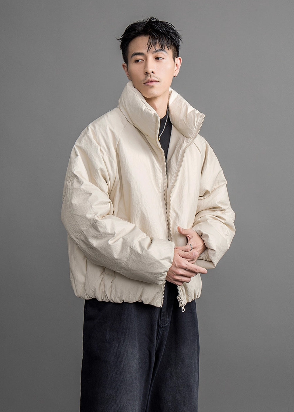 Matte Textured Short Down Jacket  #FS019