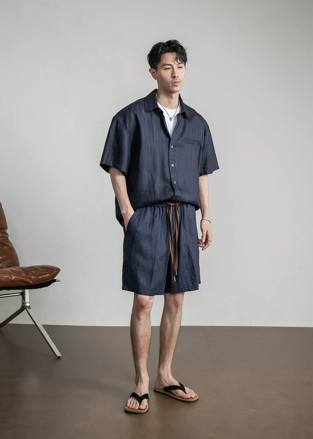 Cool Linen Blend Relaxed Short Set  #FS099