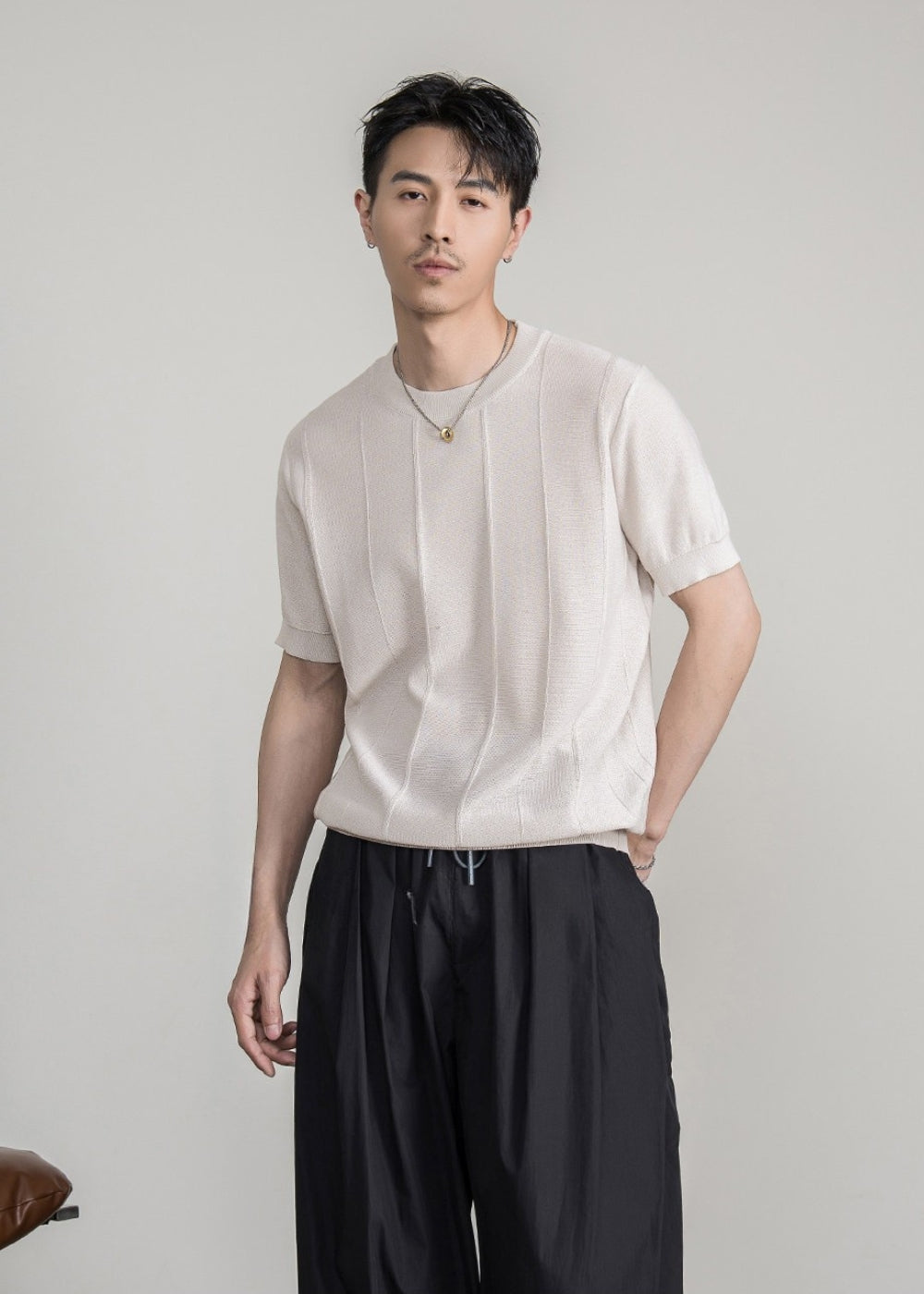 Breathable Knit Crew Neck T-Shirt  #FS087