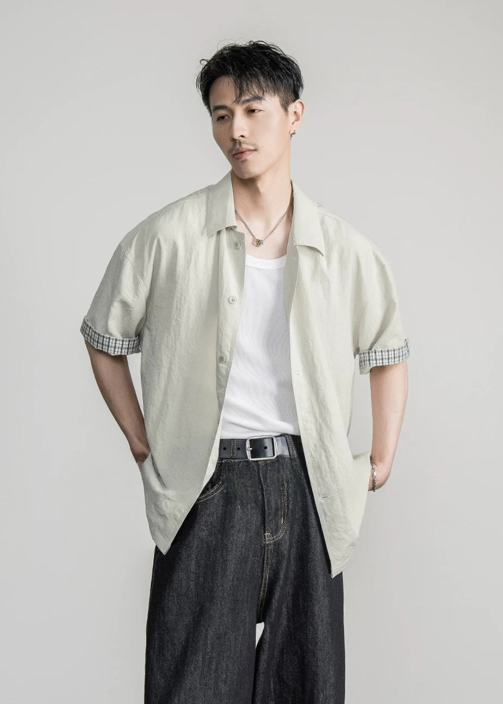Drape Check Cuff Shirt  #FS063