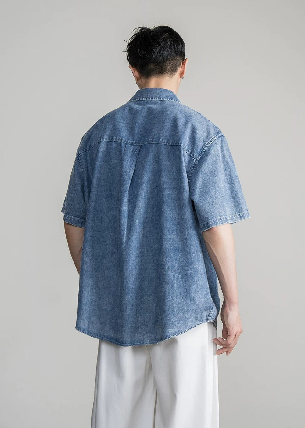 Relaxed Denim Short Sleeve Shirt  #FS089