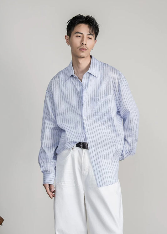 Lyocell Pin Stripe Relax Shirt  #FS048