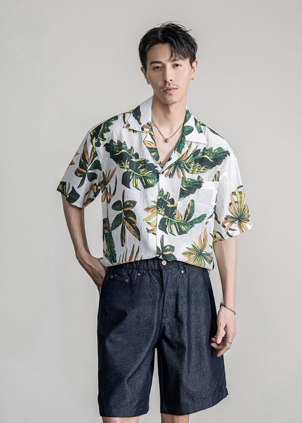 Tropical Leaf Cuban Shirt  #FS064