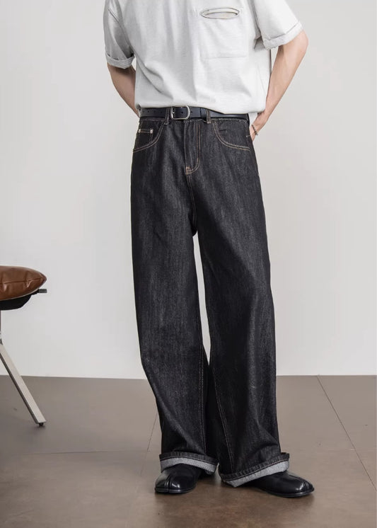 Cinch Back Wide Straight Denim  #FS043