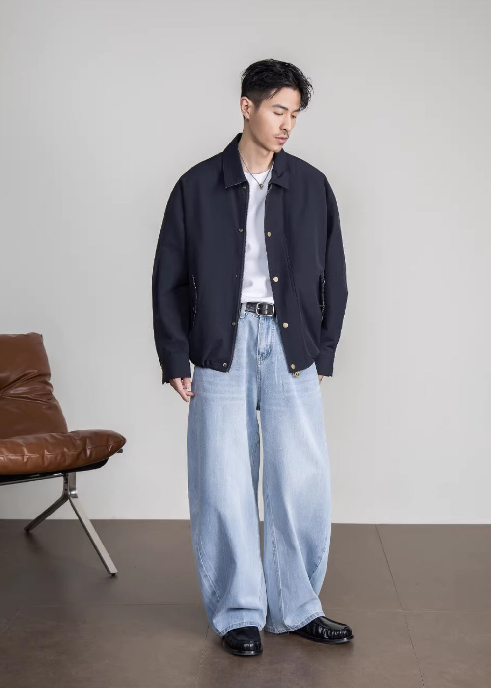 Reverse Check Zip Blouson  #FS044
