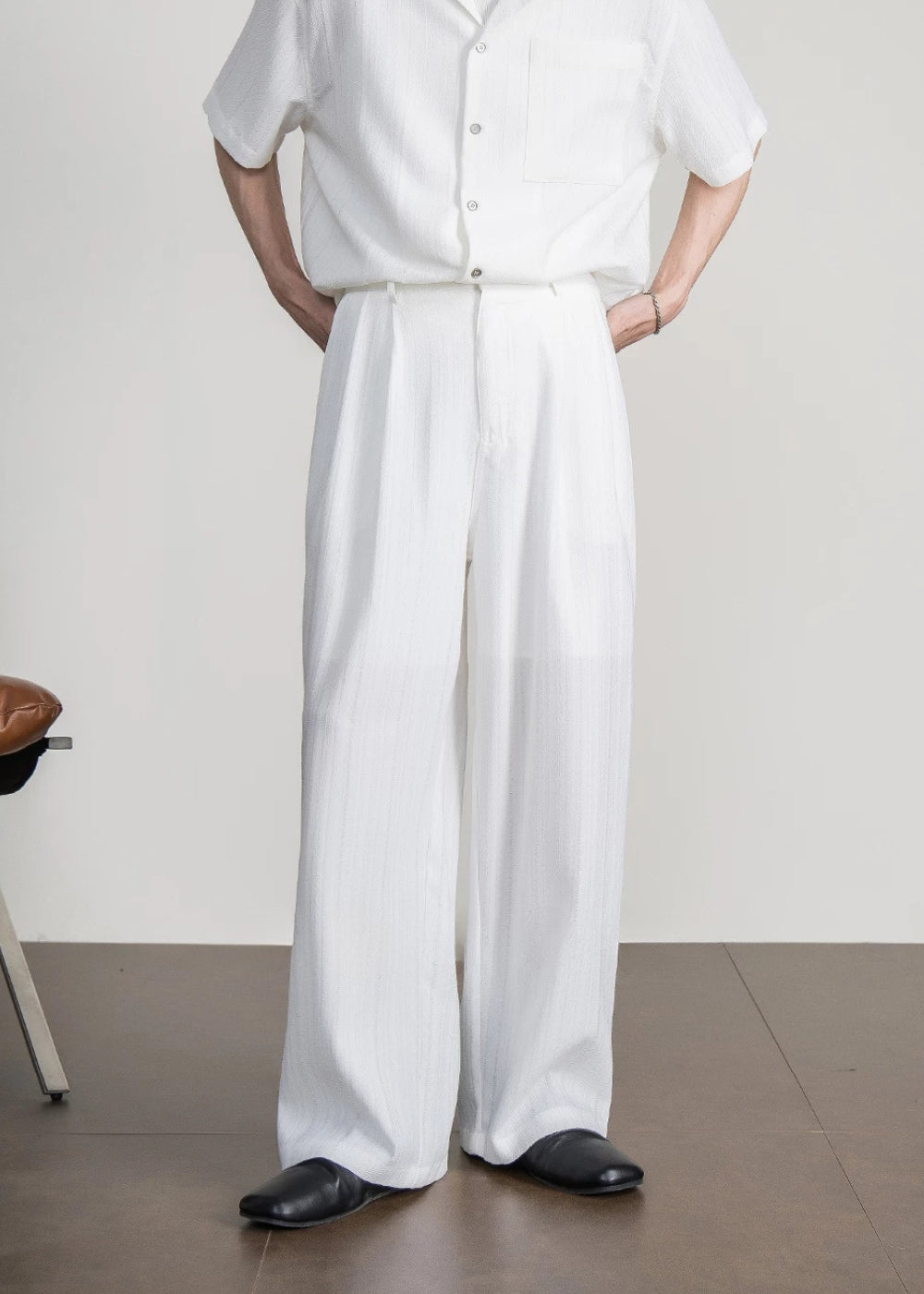 Textured Stripe Wide Trousers  #FS091
