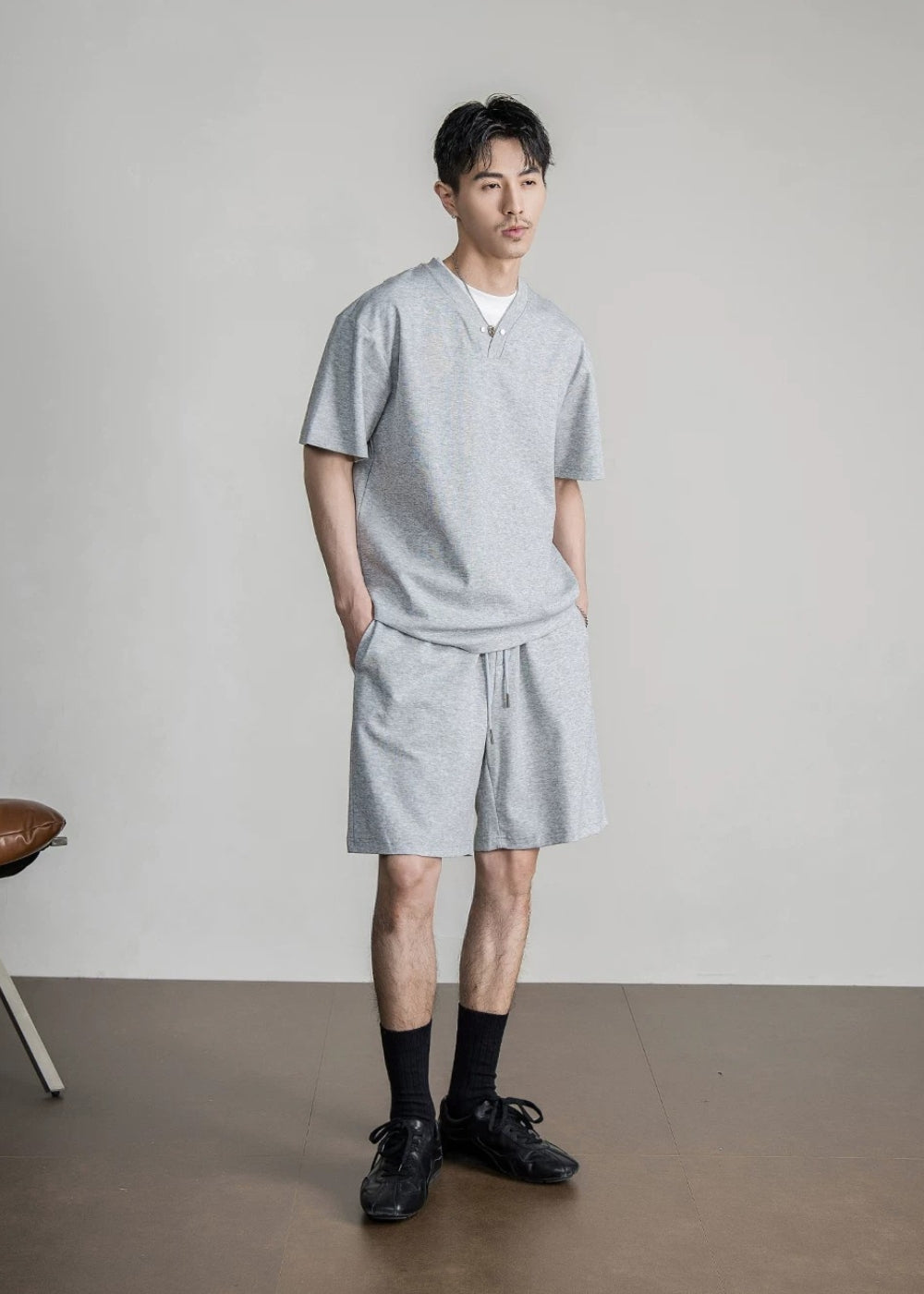 Snap Henley Short Set  #FS075