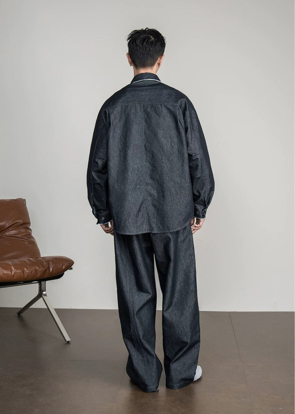Contrast Pipe Denim Shirt Set  #FS052