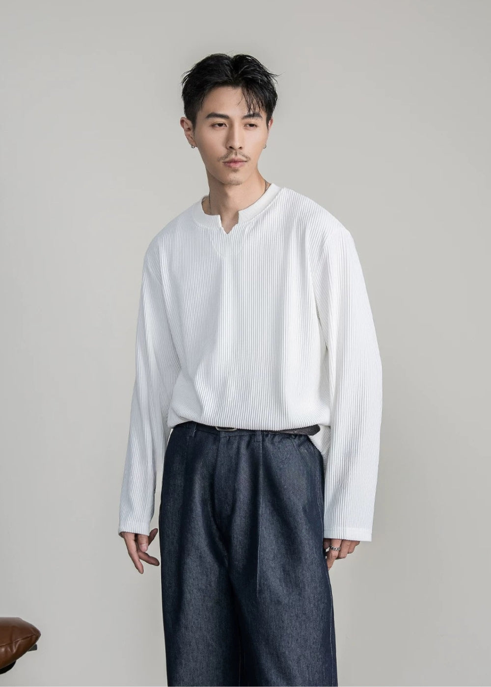 Soft Rib Slit Relax Top  #FS047