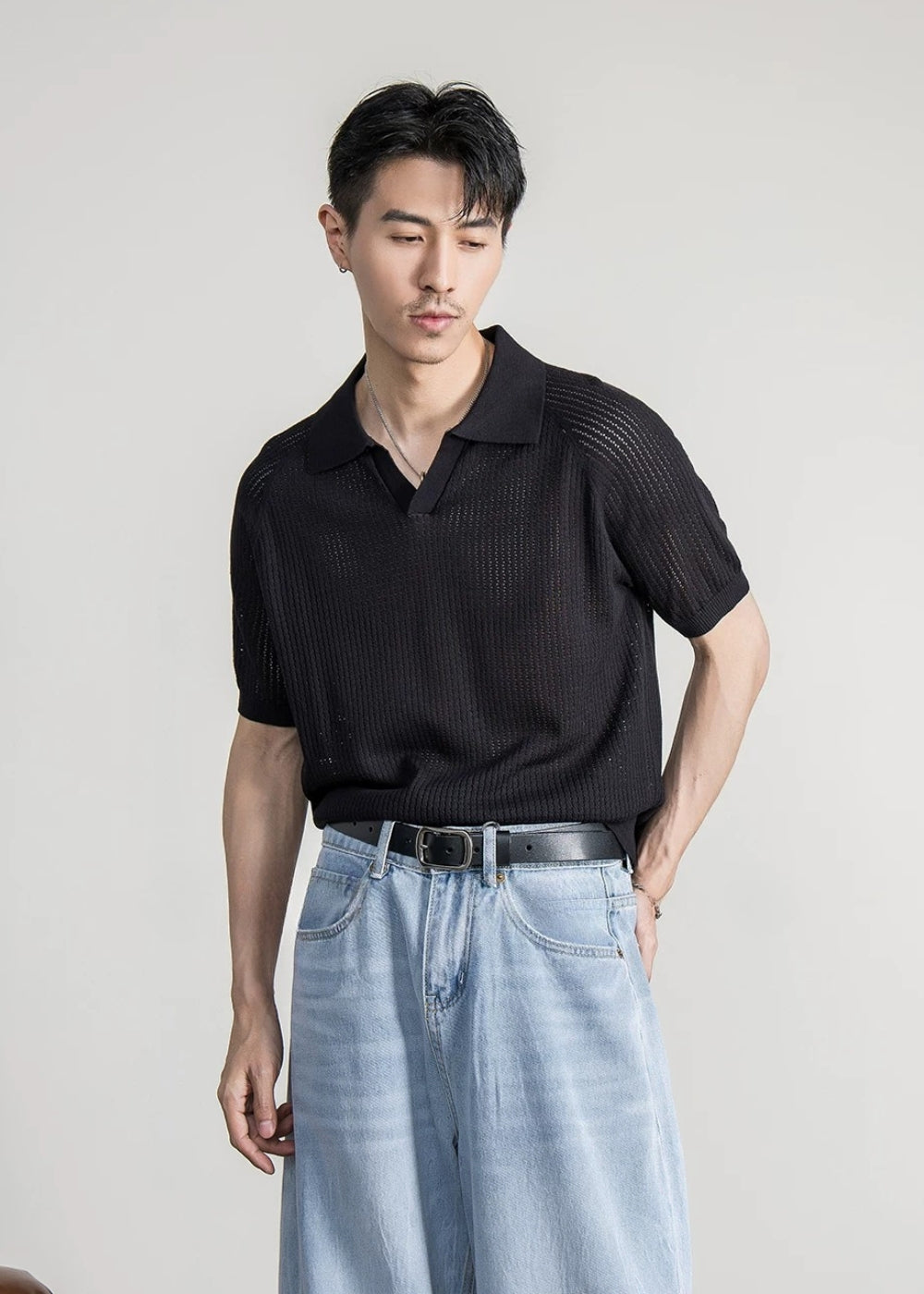 Tencel Linen Open Knit Polo #FS081