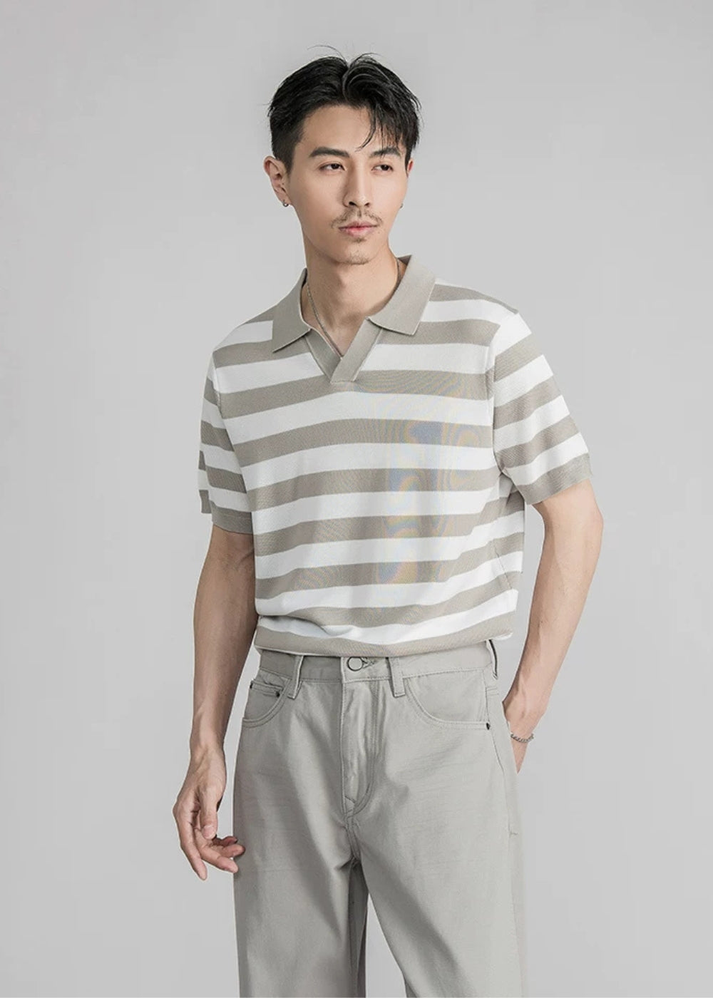Fine Knit Silk Blend Stripe Polo  #SF002
