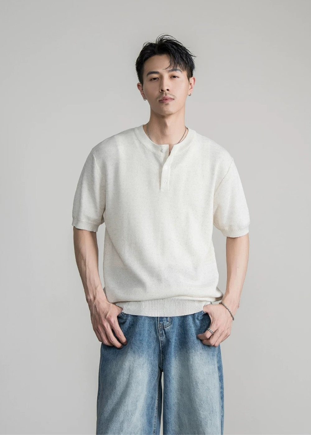 Henley Neck Textured Knit  #FS083