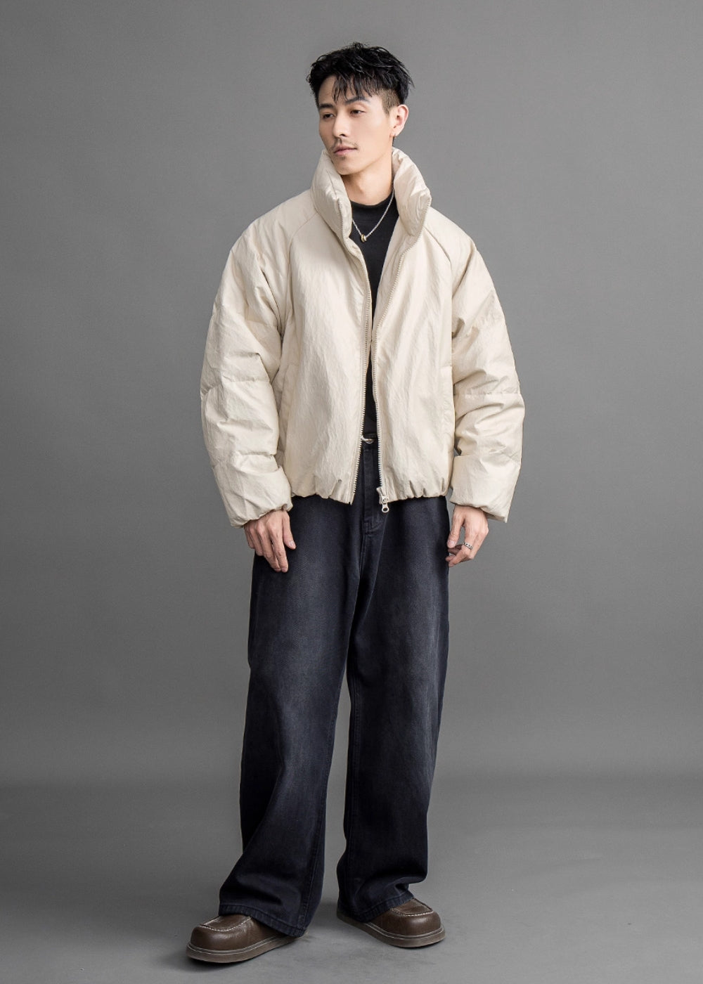 Matte Textured Short Down Jacket  #FS019