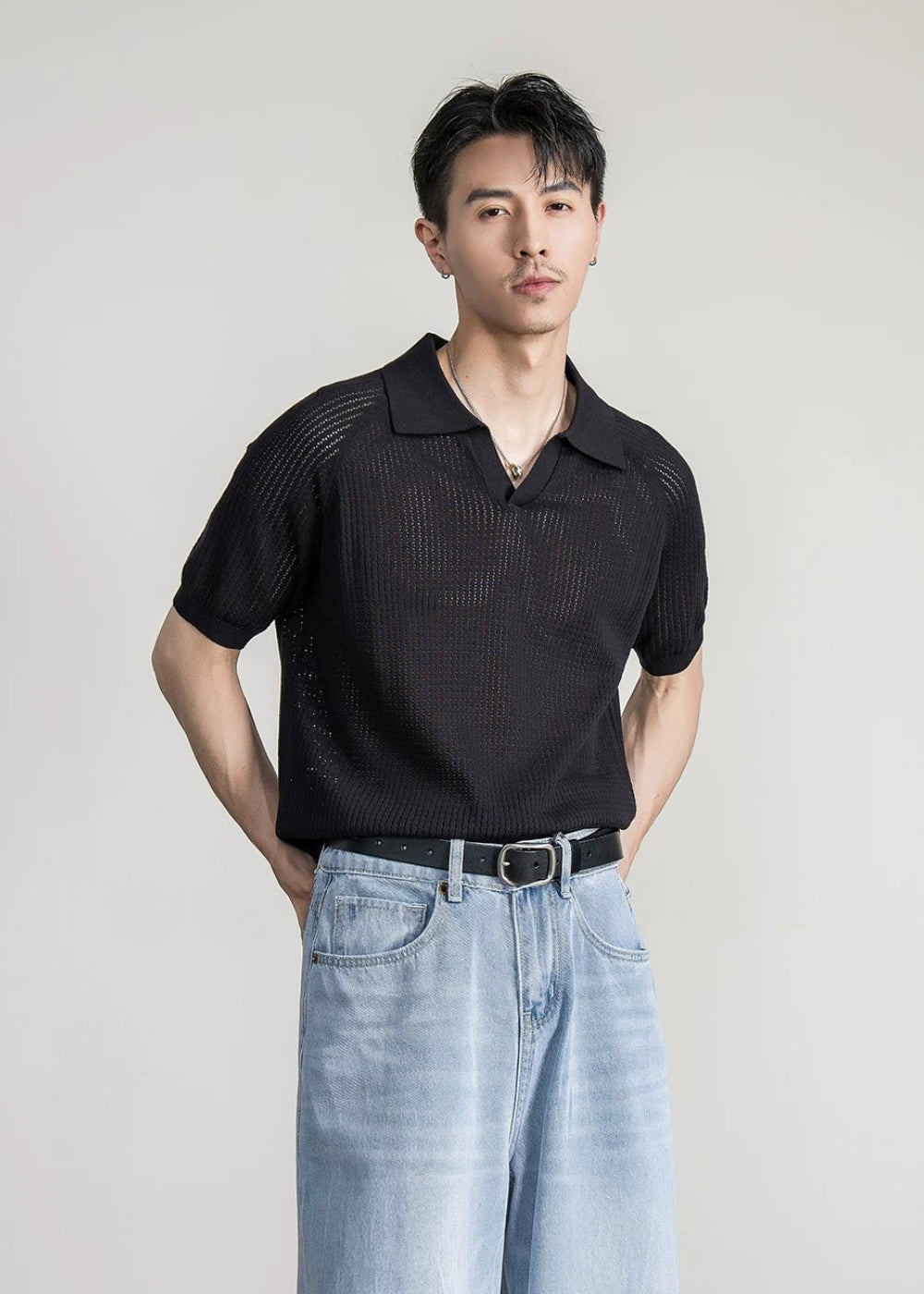 Tencel Linen Open Knit Polo #FS081