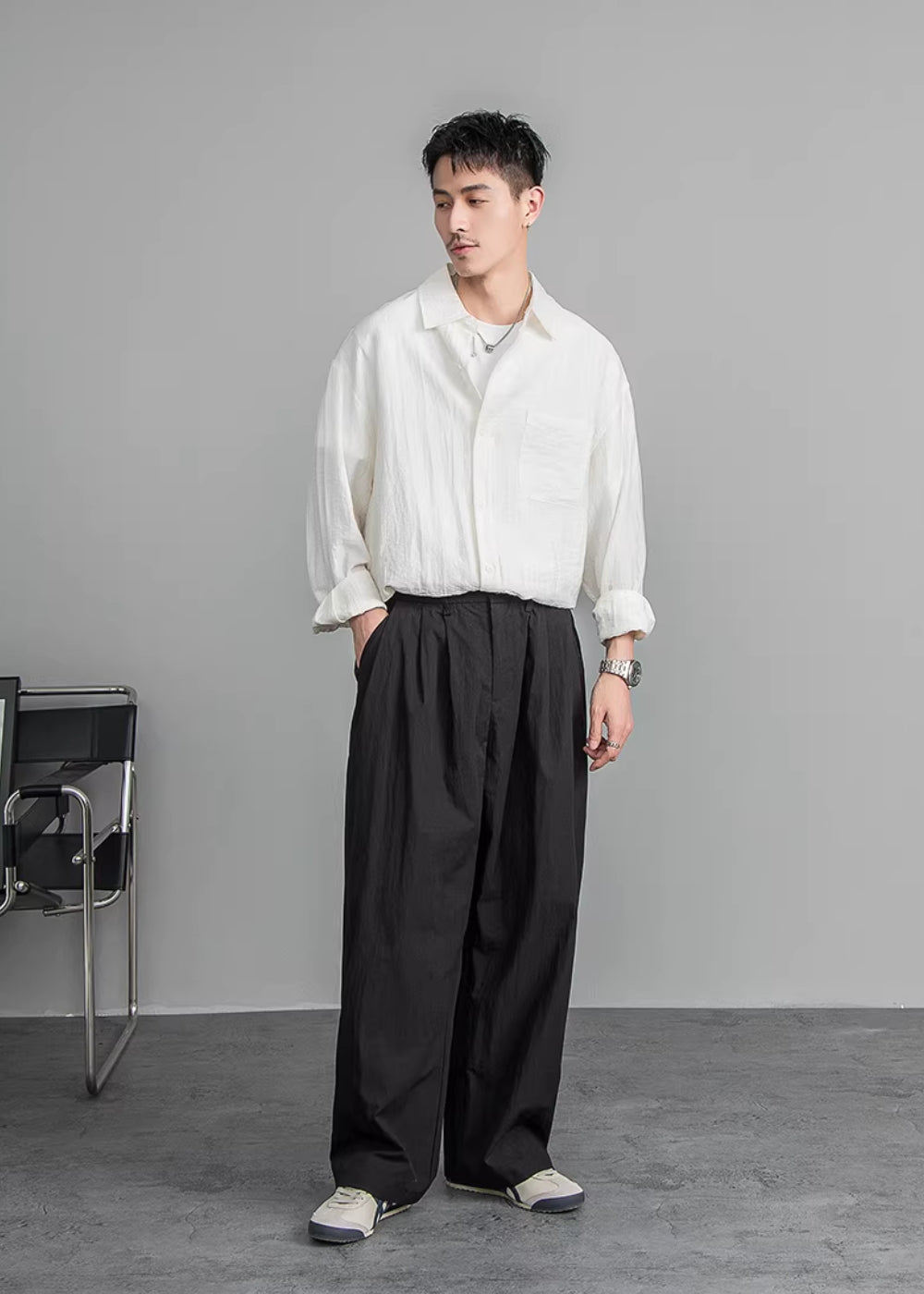 Airy Texture Wide Slacks  #FS046
