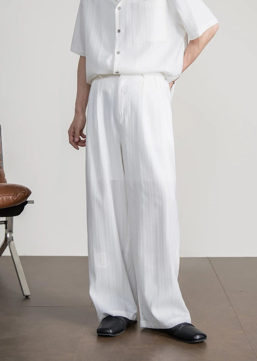 Textured Stripe Wide Trousers  #FS091