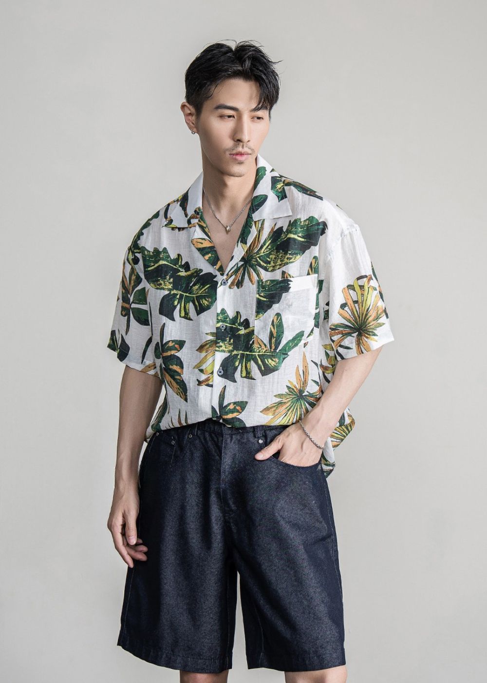 Tropical Leaf Cuban Shirt  #FS064