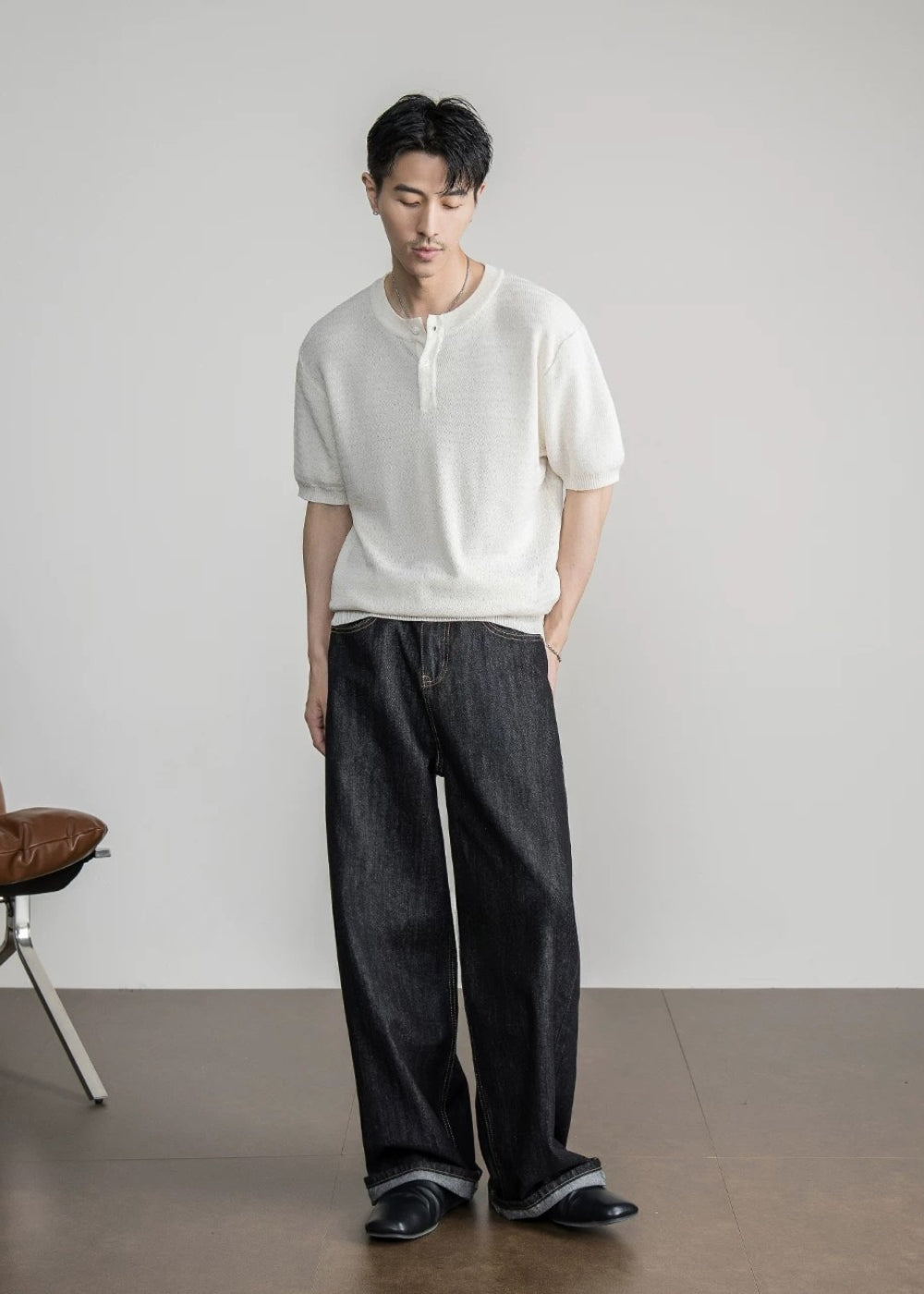 Henley Neck Textured Knit  #FS083