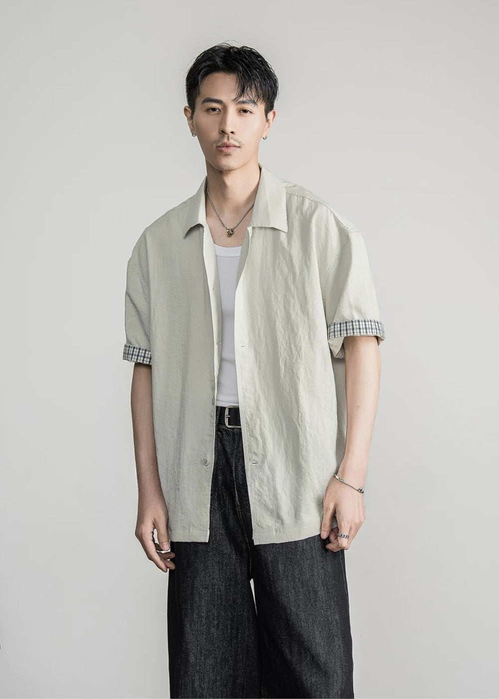 Drape Check Cuff Shirt  #FS063