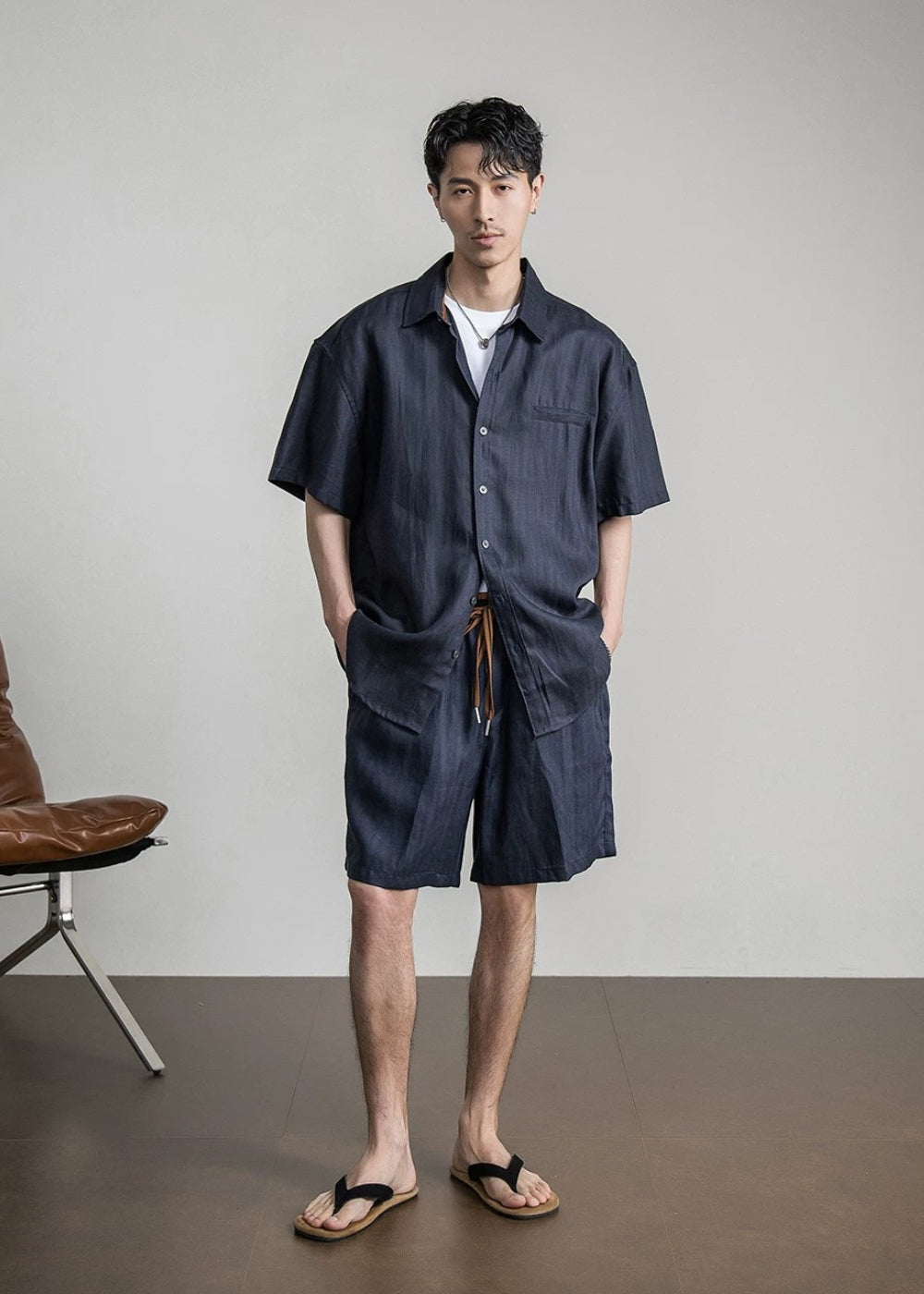 Cool Linen Blend Relaxed Short Set  #FS099
