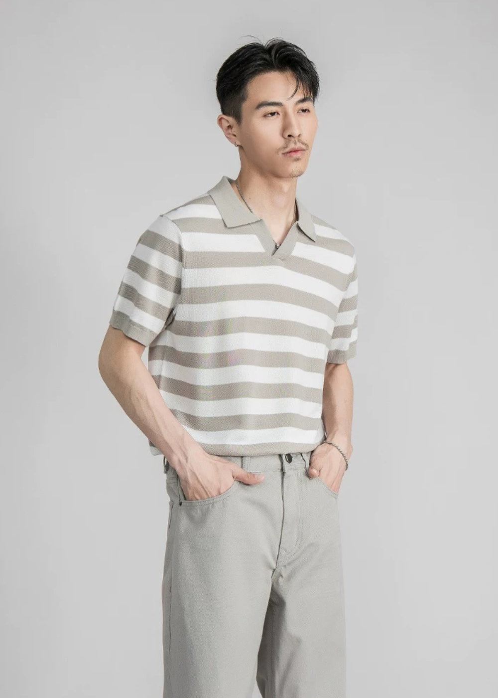Fine Knit Silk Blend Stripe Polo  #SF002