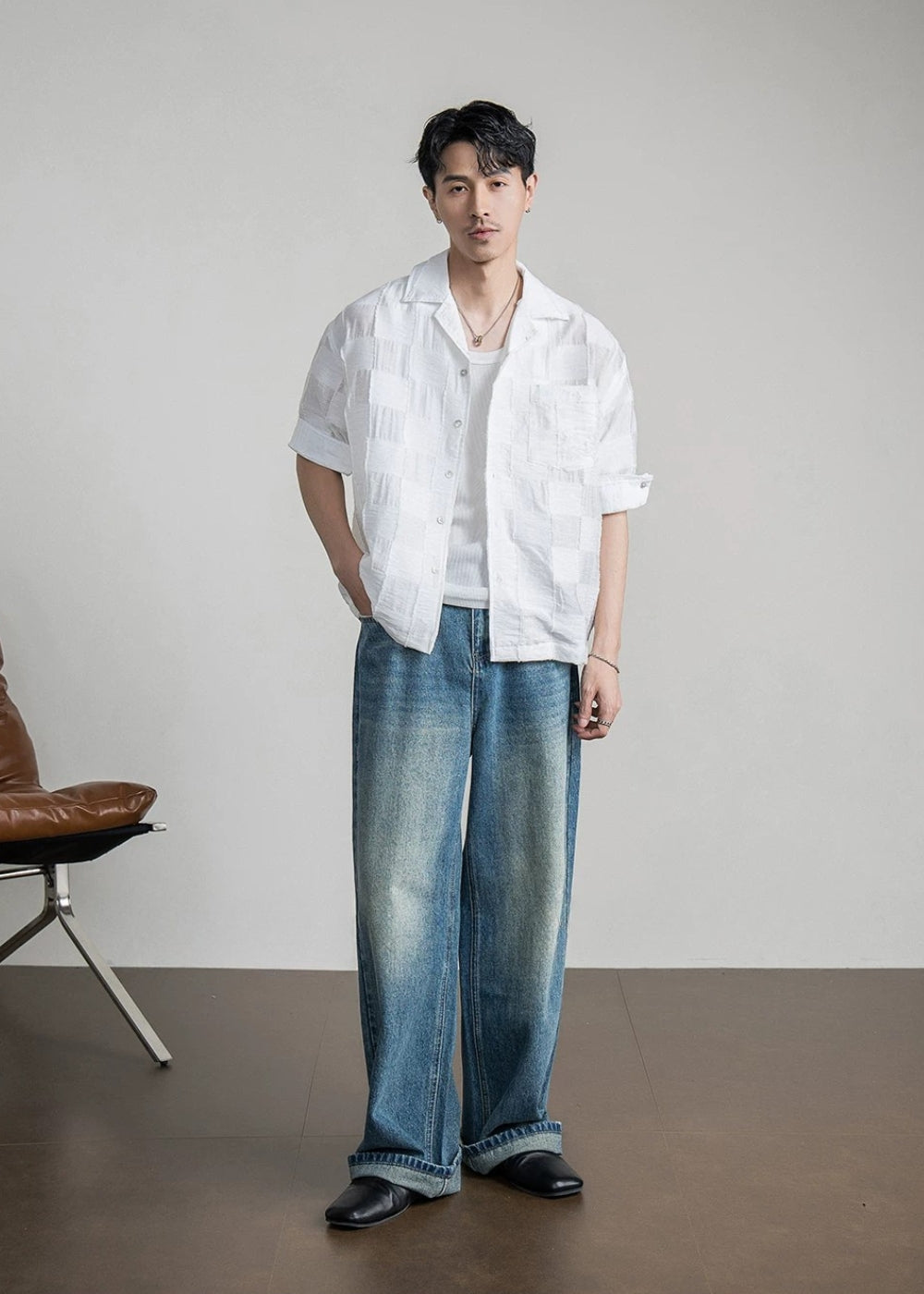 Vintage Wash Wide Jeans  #FS104