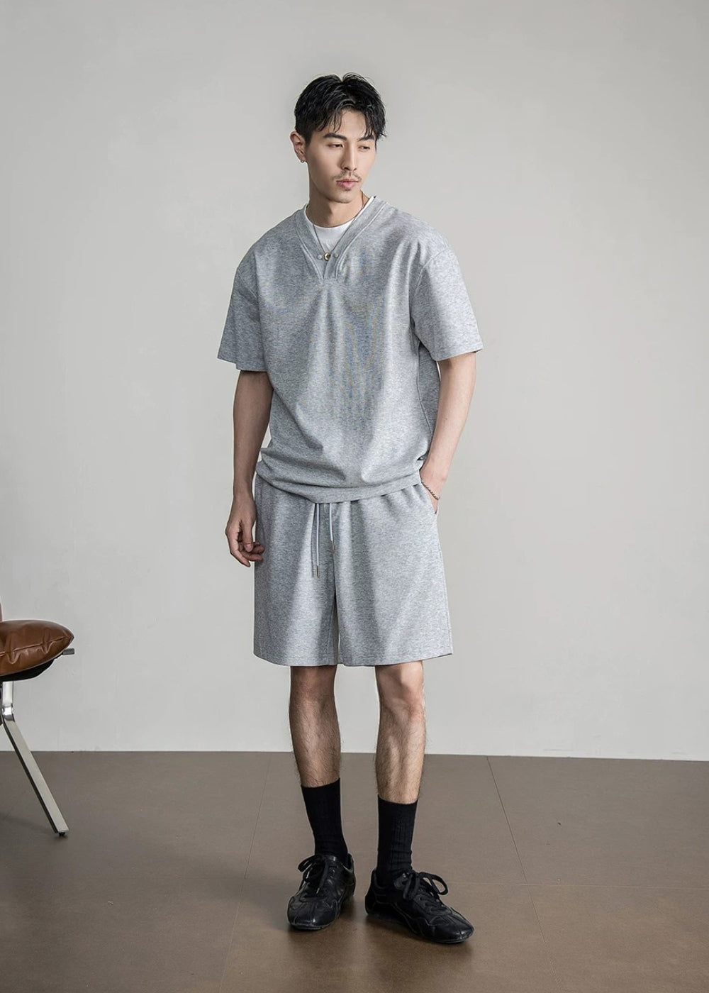 Snap Henley Short Set  #FS075