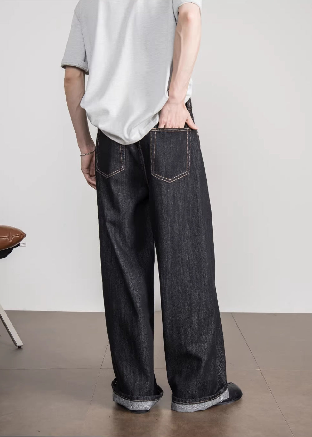 Cinch Back Wide Straight Denim  #FS043