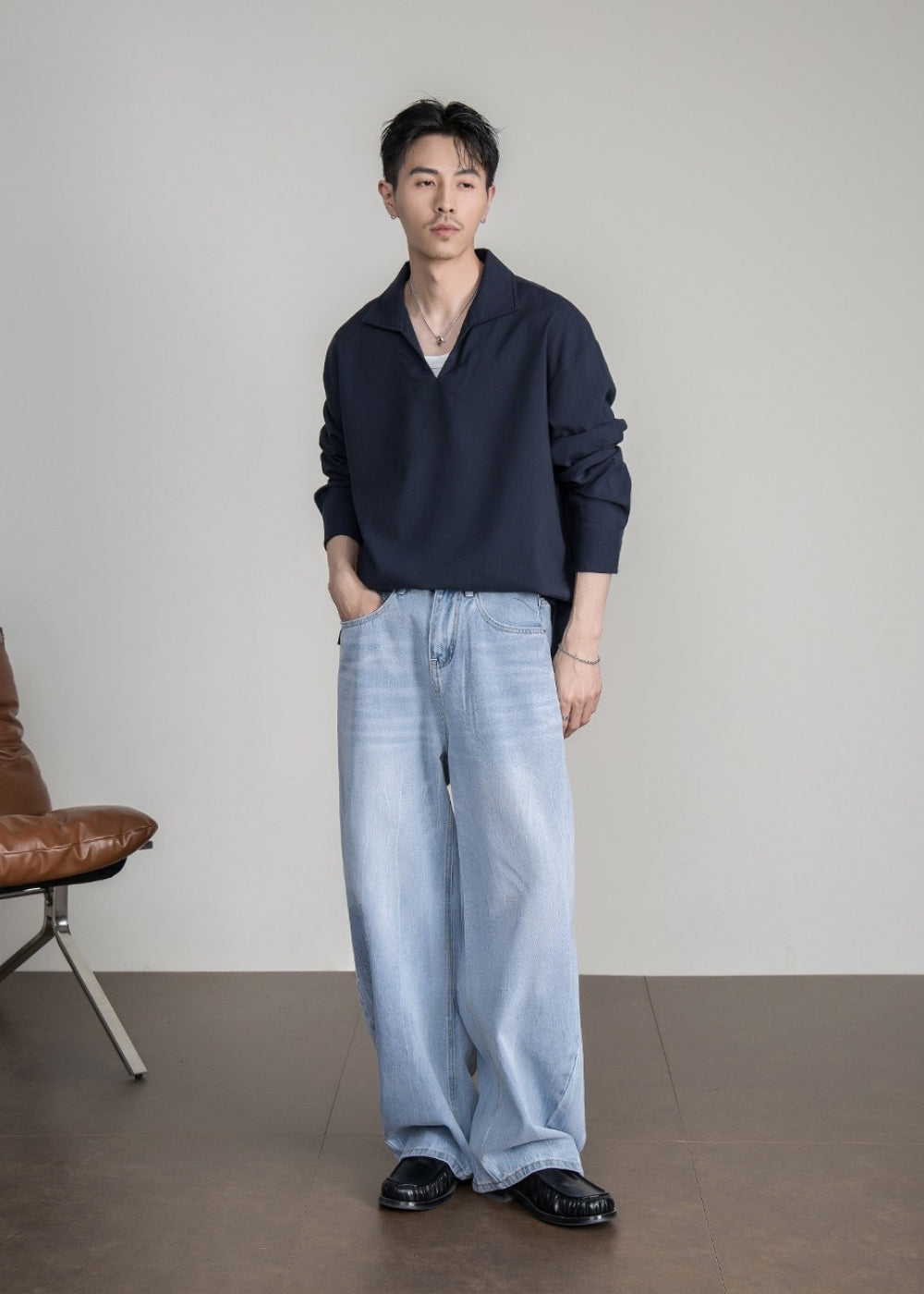 Lyocell Linen Open Collar Shirt  #FS041