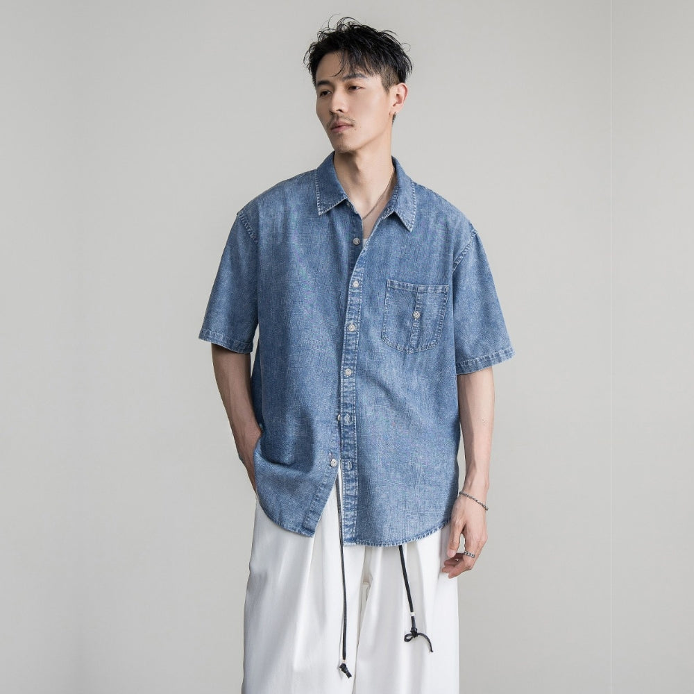 Relaxed Denim Short Sleeve Shirt  #FS089