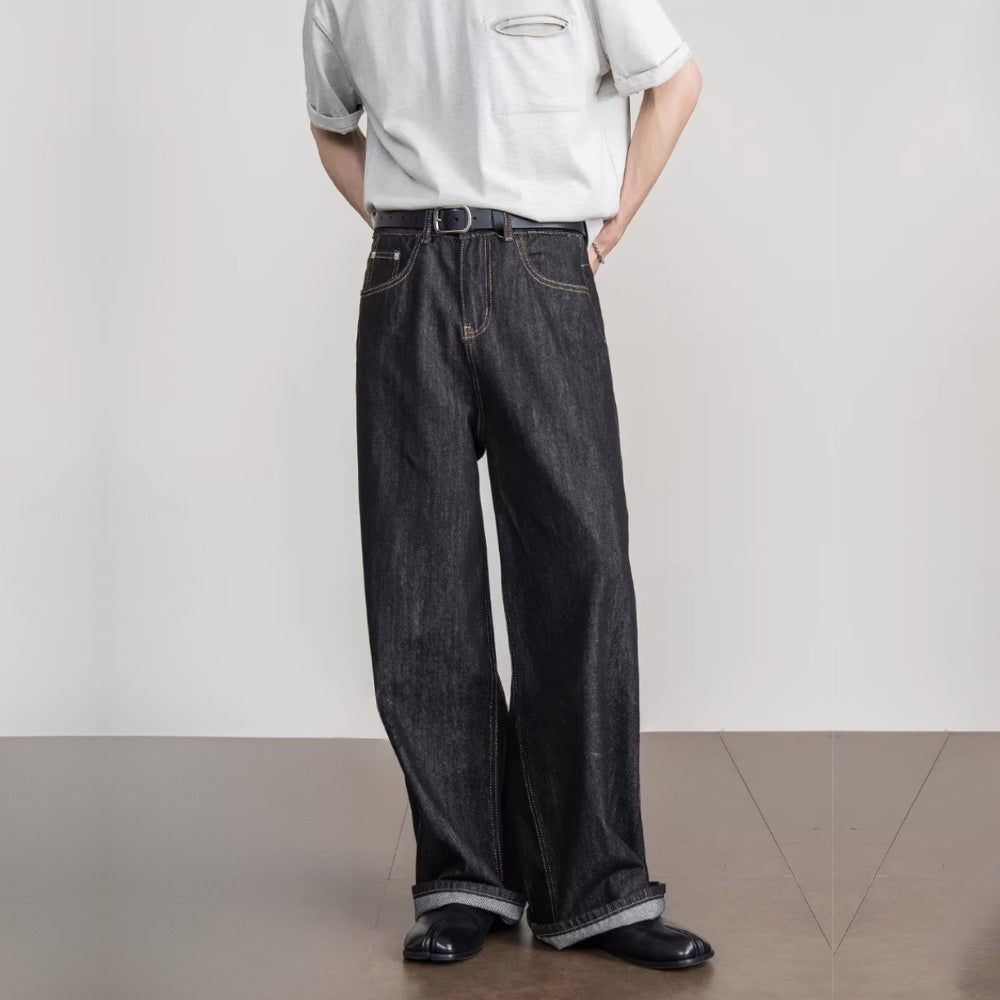 Cinch Back Wide Straight Denim  #FS043