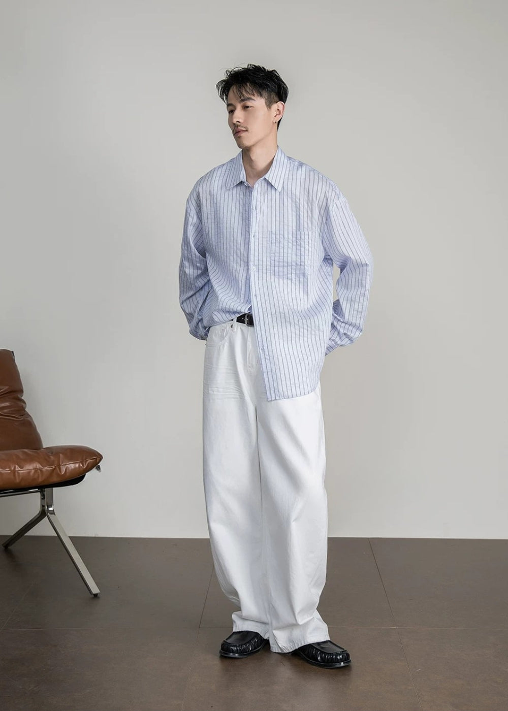 Lyocell Pin Stripe Relax Shirt  #FS048